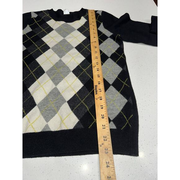 J Crew Women’s Sweater Argyle Pullover Wool Cashmere Black M Preppy Academic - Picture 7 of 8